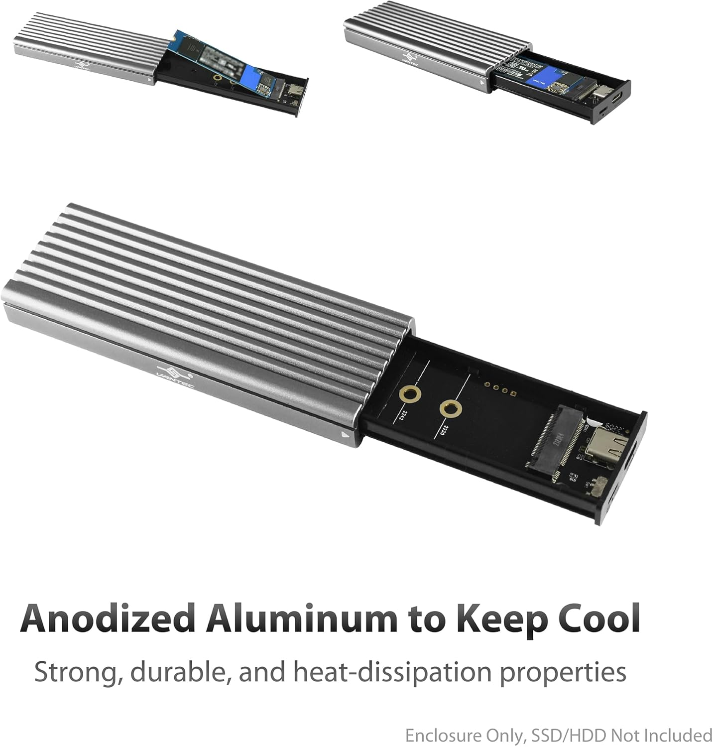 Vantec M.2 Nvme SSD to USB 3.1 Gen 2 Type C Enclosure with C to C Cable, Space Gray Color, ID5 (NST-205C3-SG) image number 5