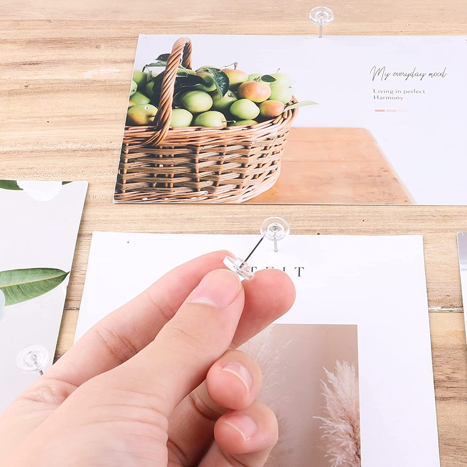 AIEX 100Pcs Clear Push Pins, Plastic Pushpins Thumb Tacks Flat Push Pins with Steel Point for Cork Board Bulletin Board Wall (White) image number 1