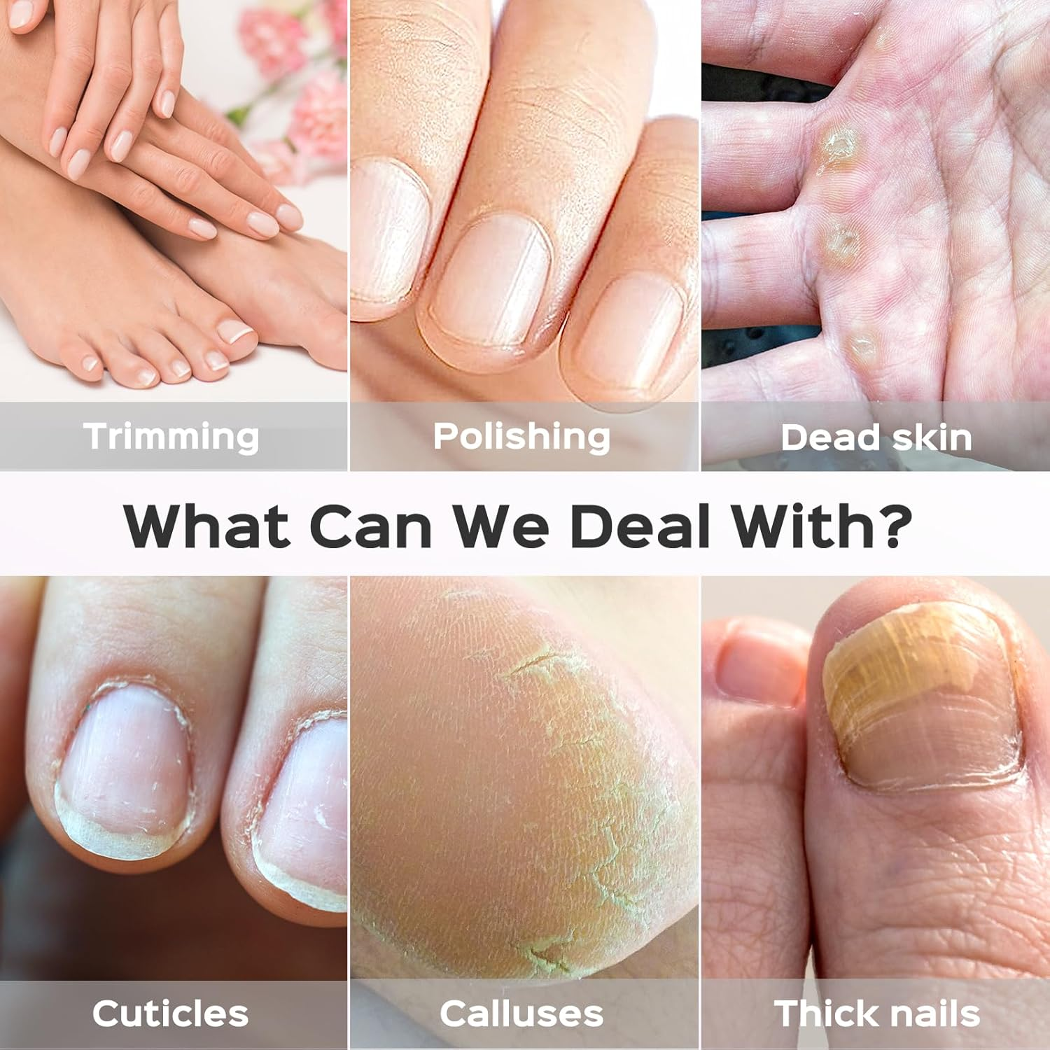 COSLUS Professional Manicure Pedicure Kit Cordless: 8 in 1 Electric Nail File Set, 5 Speed Nail Drill Grinder for Thick Nail Toenail Cuticle, LED Hand Foot Care Trimmer Buffer for Women Men Baby Pets image number 6