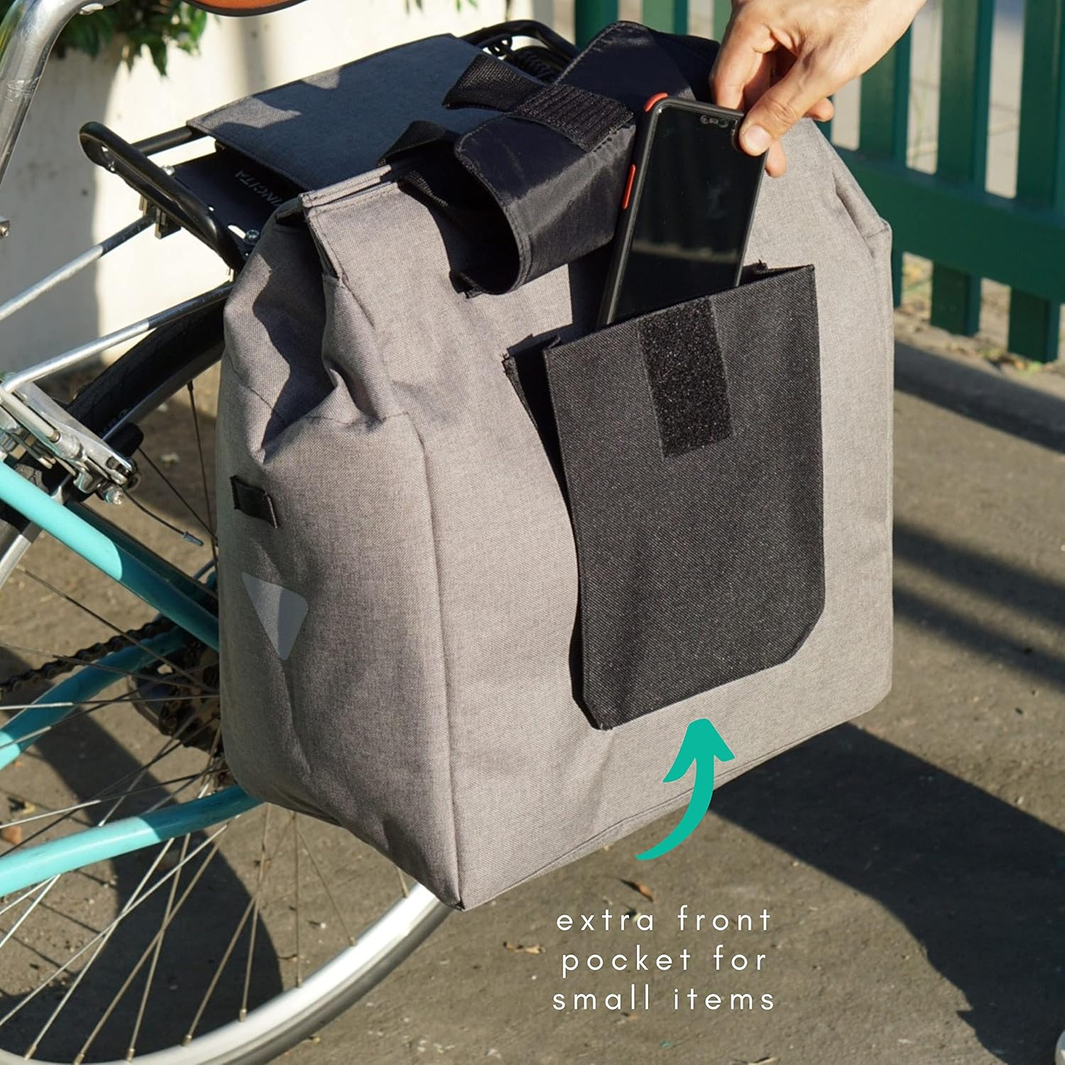 Vincita Jess Bicycle Grocery Pannier - Bike Shopping Bag for Urban Commuter with Large Capacity, Handle and Reflective Spots- Modern Stylish Design for All Bikes (Gray) image number 5