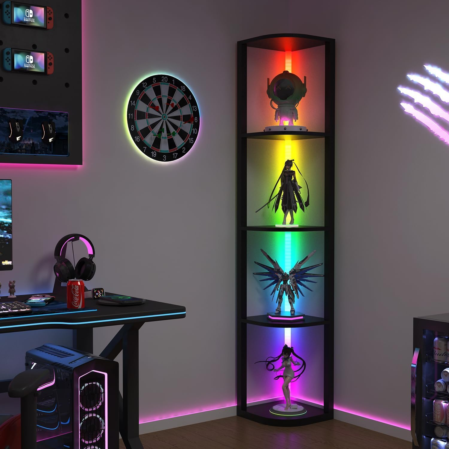 Corner Floor Lamp with 5-Tier Display Shelves, 162Cm LED Floor Lamp RGB Dimmable Colour Changing with APP, Standing Mood Lighting for Living Room, Gaming Room image number 5