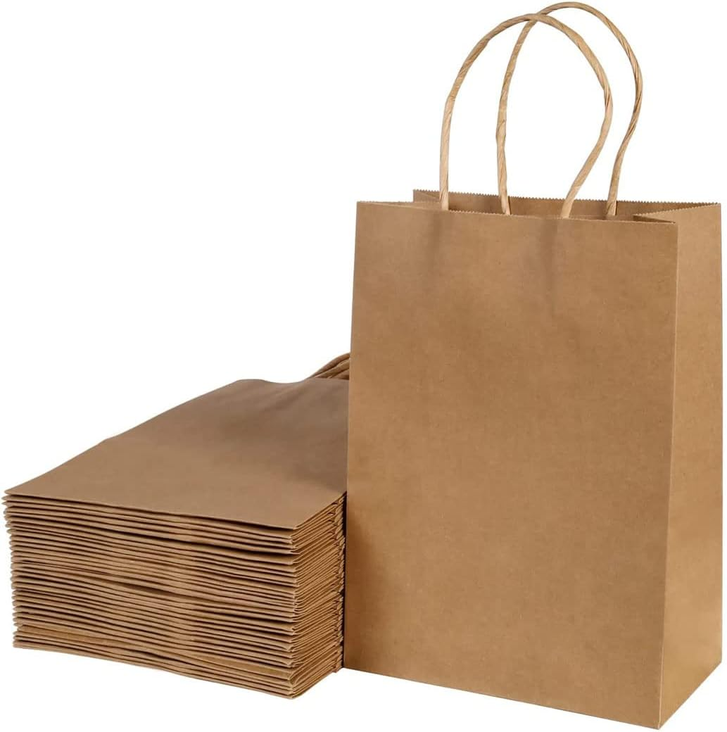 Idopick 40Pcs Kraft Paper Bags with Handles, White, 15 X 8 X 21Cm, Perfect for Business, Shopping, Retail, Party, Favor, Merchandise Bags (White)