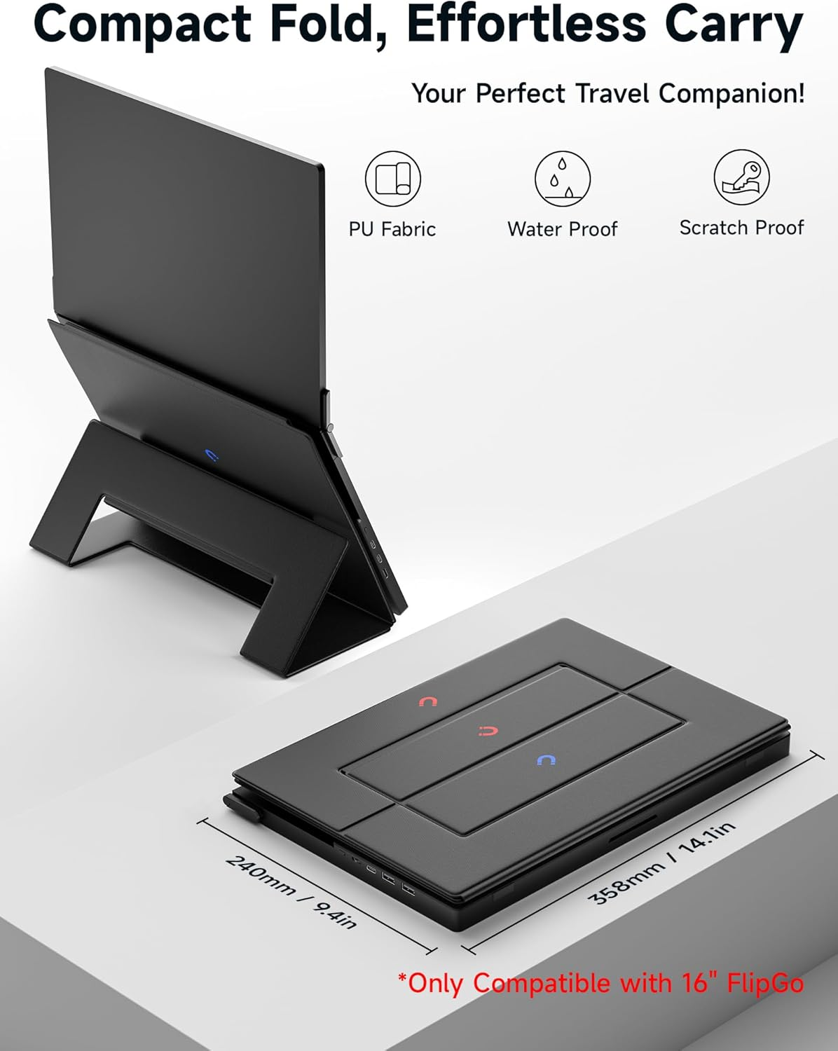 Magnetic Leather Stand for JSAUX Flipgo Pro&Touch 16" Portable Monitor, Compact and Foldable, Perfect Travel Companion for Flipgo 16". (Only Compatible with 16" Flipgo) image number 3