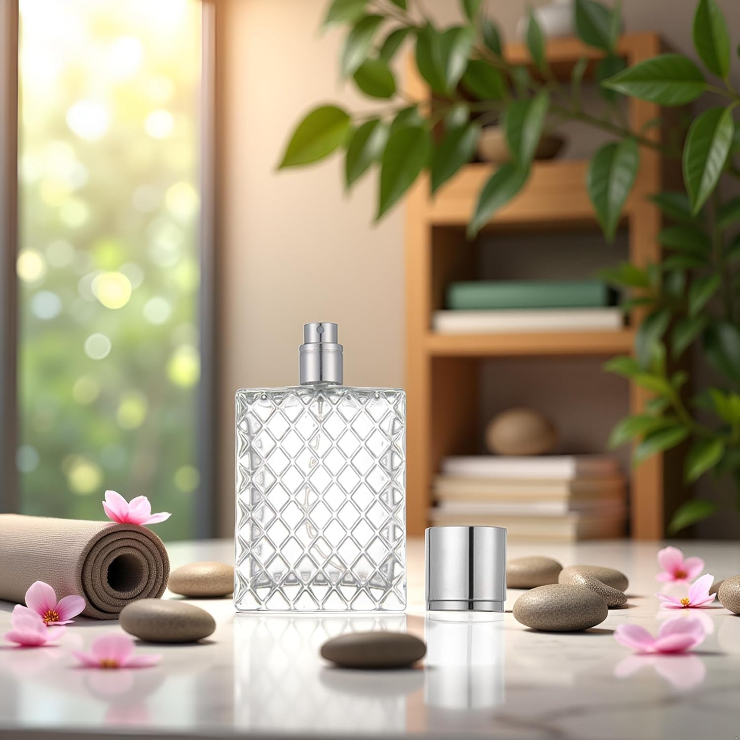 Hehglng 100Ml 3.4Oz Clear Glass Spray Bottles Empty Square Perfume Fine Mist Atomizer Refillable Essential Oil Container for Travel Portable Refillable Containers