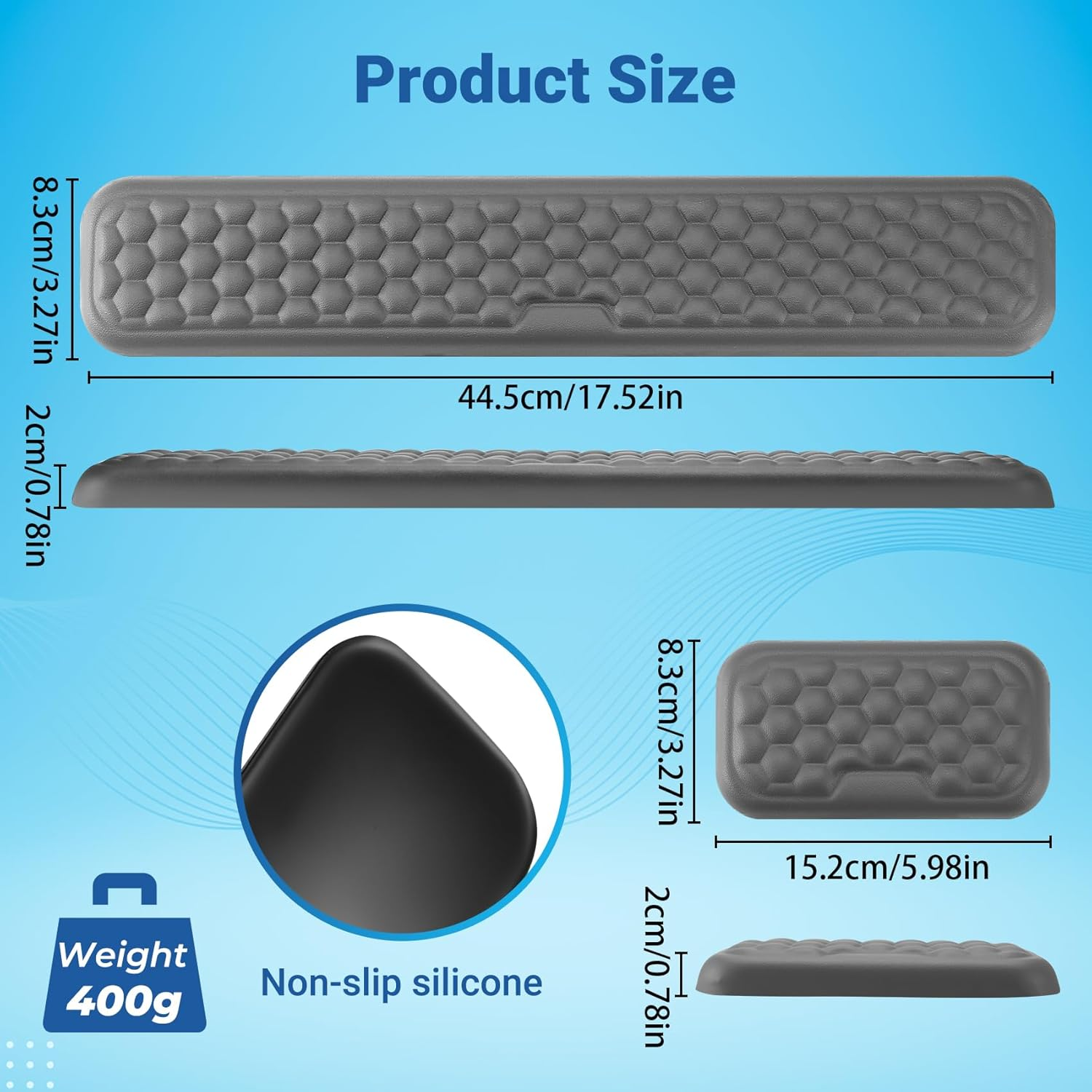 Hcskoss Keyboard Mat Set - Keyboard Wrist Rest Elbow Rest Pad Keyboard Mat Ergonomic Keyboard Mouse Pad with Wrist Support,Soft Memory Foam & Anti-Slip Base & Pain Relief for Office,Computer Gaming image number 1