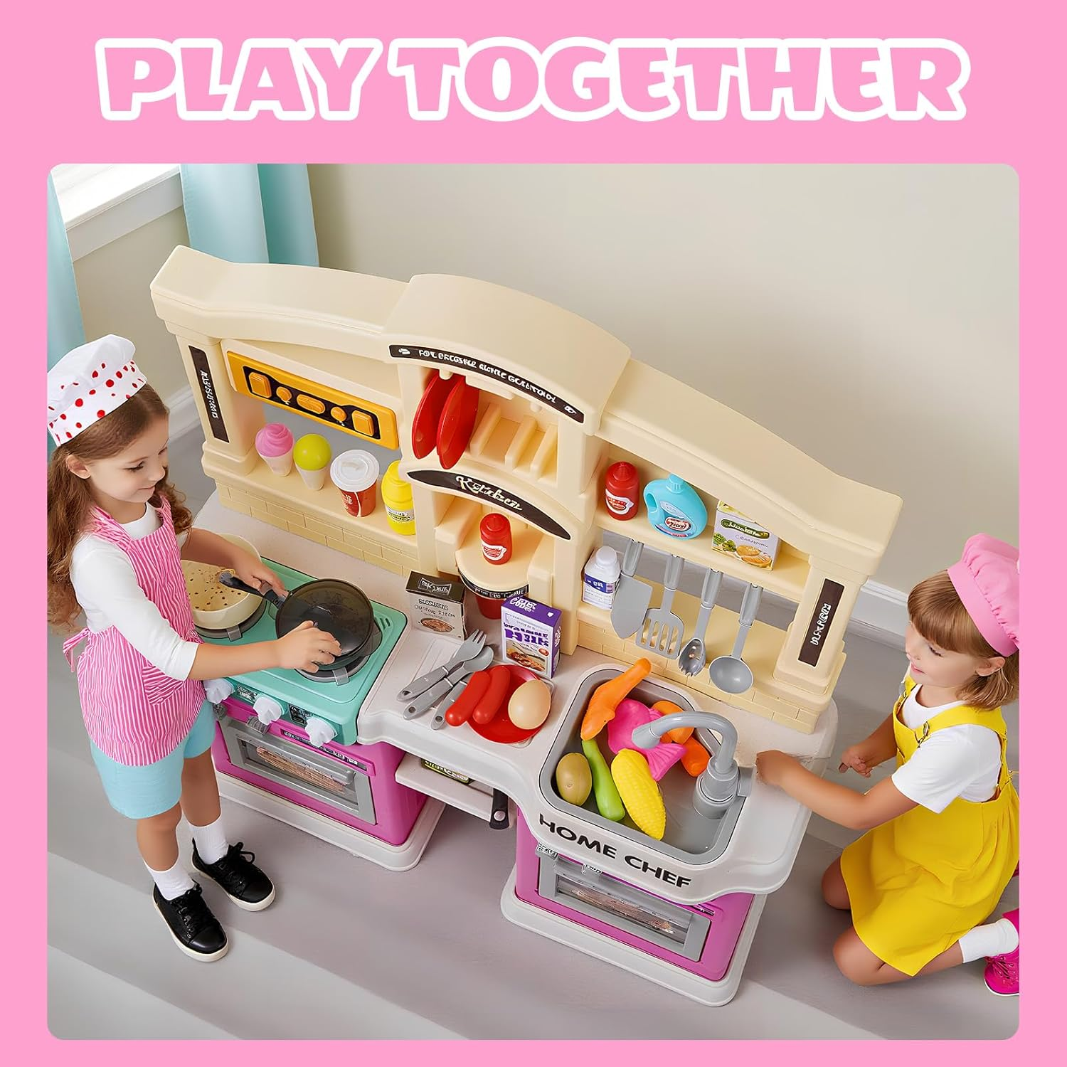 Kids Kitchen Playset with Multiple Accessories, Play Food with Realistic Sound & Light, Cooking Stove with Simulated Steam, Play Kitchen Toy,Kitchen Toy Accessories,Pretend Play Toys for Kids (Purple) image number 5