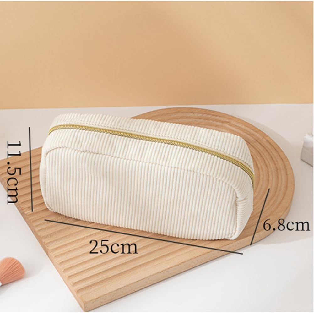 Corduroy Makeup Organizer, Cosmetic Travel Toiletry Set (2 Pieces in Pink and Beige) image number 2