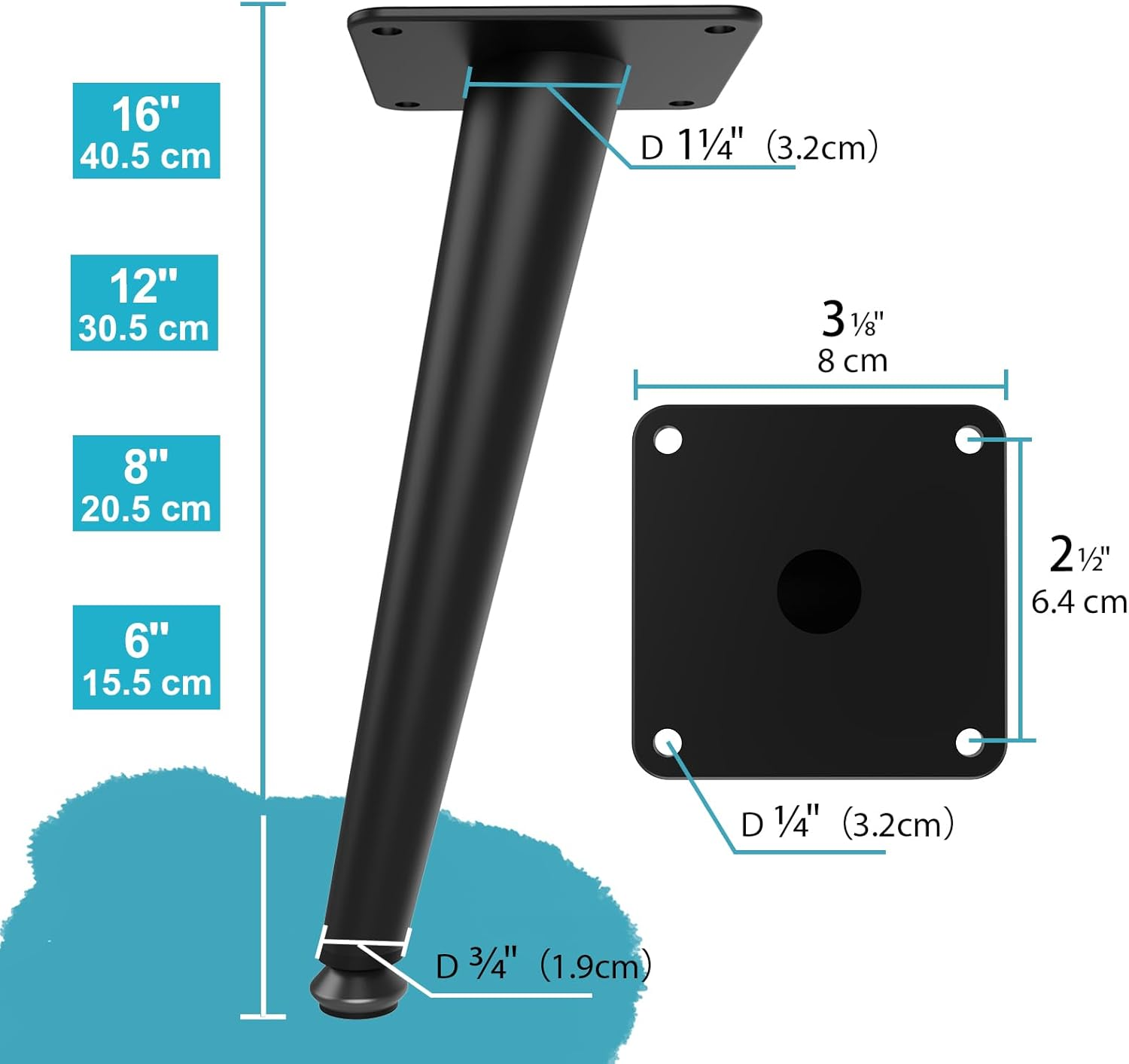 Sunvfafa Furniture Legs Heavy Duty 15.5Cm | 6 Inch, Replacement Cabinet Legs for Furniture Set of 4, Matte Black Metal Legs for Cube Storage, Mid Century Modern Short Dresser Feet for Nightstand image number 5