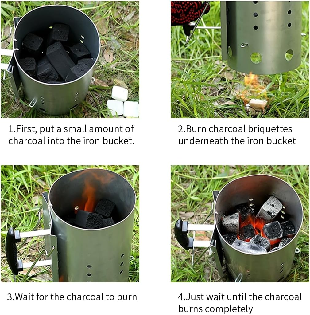 Gzcmxh Chimney Starter Charcoal Grill Tools Accessory Quick Rapid Fire Briquette Starters with Black Handle BBQ Chimney Starter for Outdoor Cooking Barbecue (Charcoal Chimney) image number 1