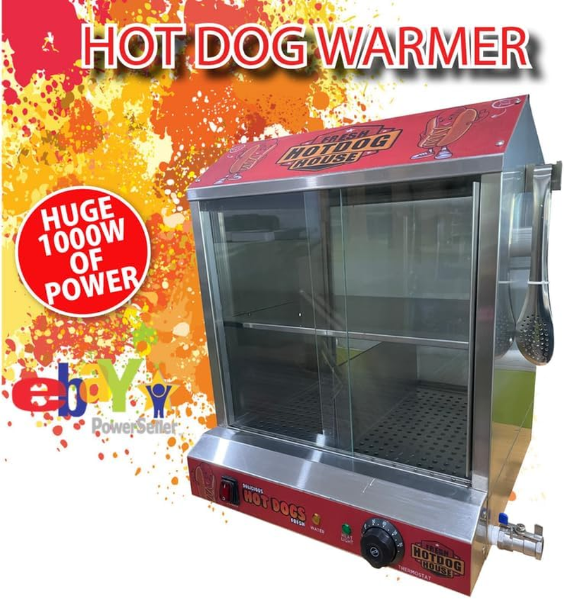 Hot Dog Steamer Bun Warmer Hotdog Display Cabinet Glass Doors Sausage Machine