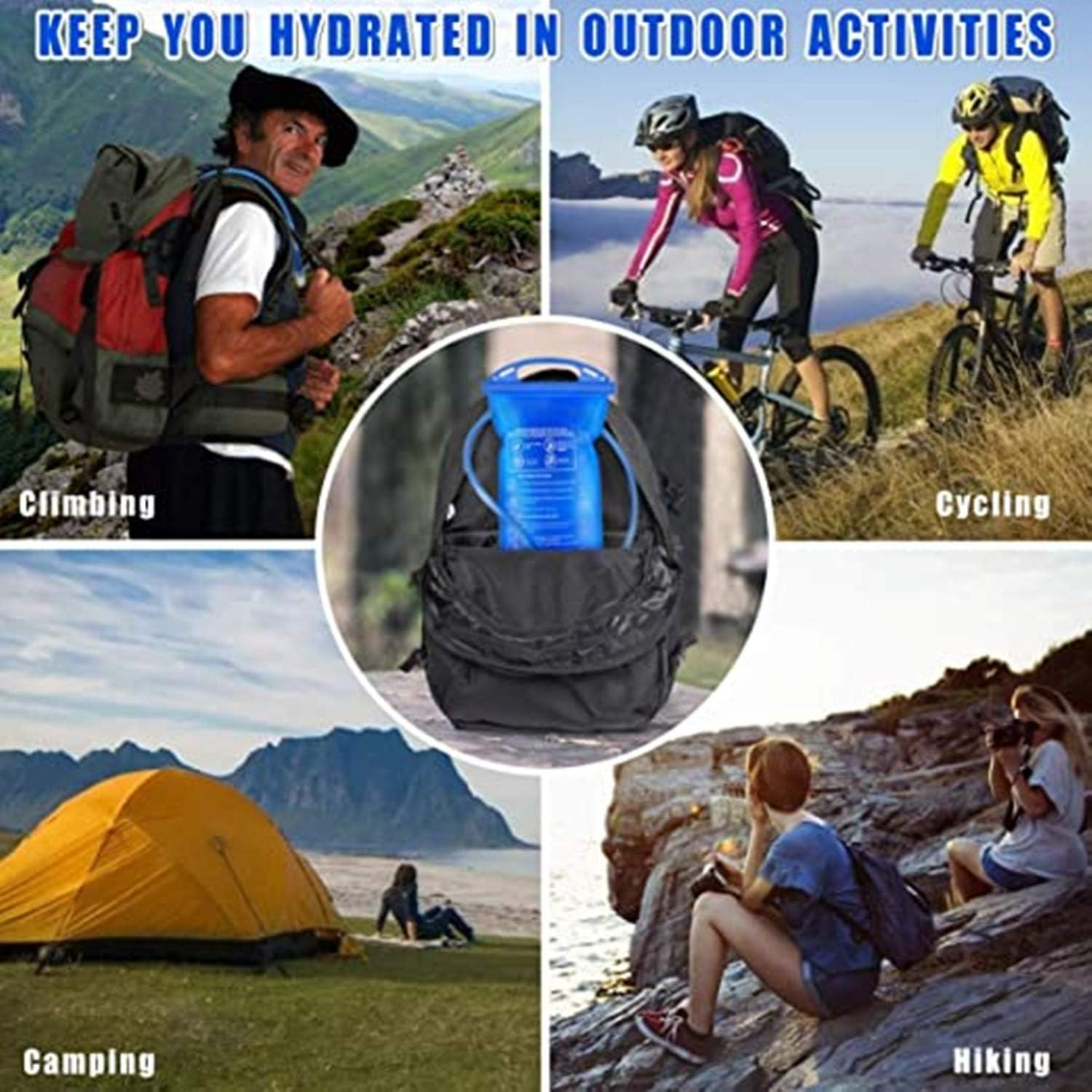 Hydration Bladder 2L Water Bladder BPA Free, 7Inch Large Opening Water Reservoir, Leak Proof Military Water Storage Bladder Bag for Cycling Hiking Camping Biking Running&hellip; - 3L Blue image number 4
