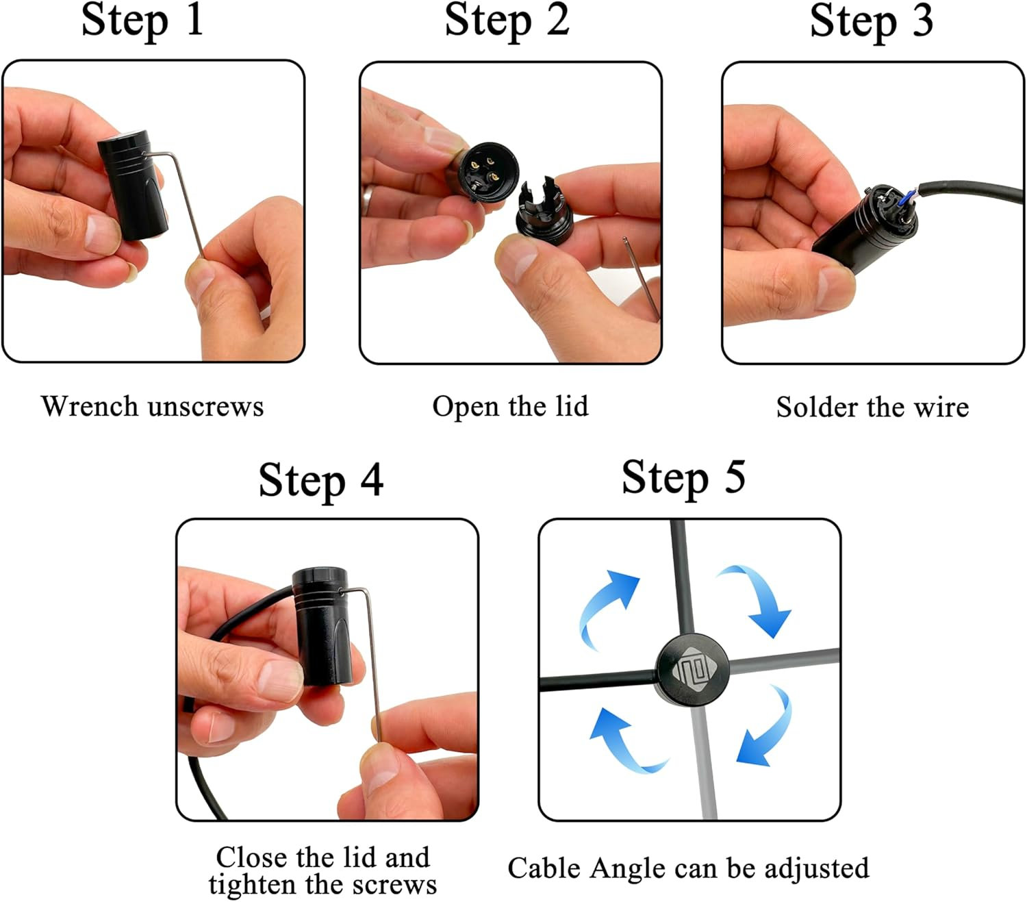 Pro-C DIY Low Profile XLR Gold 3 Pin 90 Degree Right Angle Rotateable XLR Female Connectors with Wrench for Audio Microphone - 5 Pack image number 2