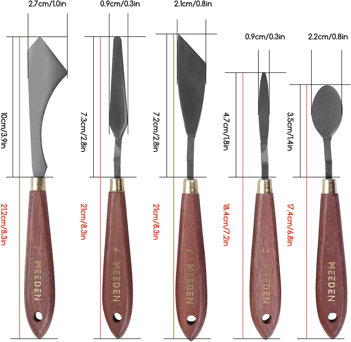 MEEDEN 5 Pieces Painting Knife Set, Versatile Stainless Steel Spatula Palette Knife, Oil Painting Supplies Mixing Scraper for Oil, Paint Color Mixing, Acrylic Painting image number 3
