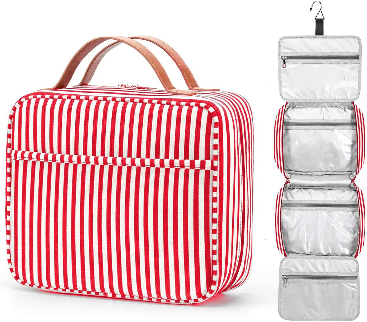 Hanging Travel Toiletry Bag, Large Capacity Cosmetic Waterproof Makeup Organiser for Women Wit 4 Compartments 1 Sturdy Hook Travel Accessories Kit for Bathroom Shower（Red） image number 5