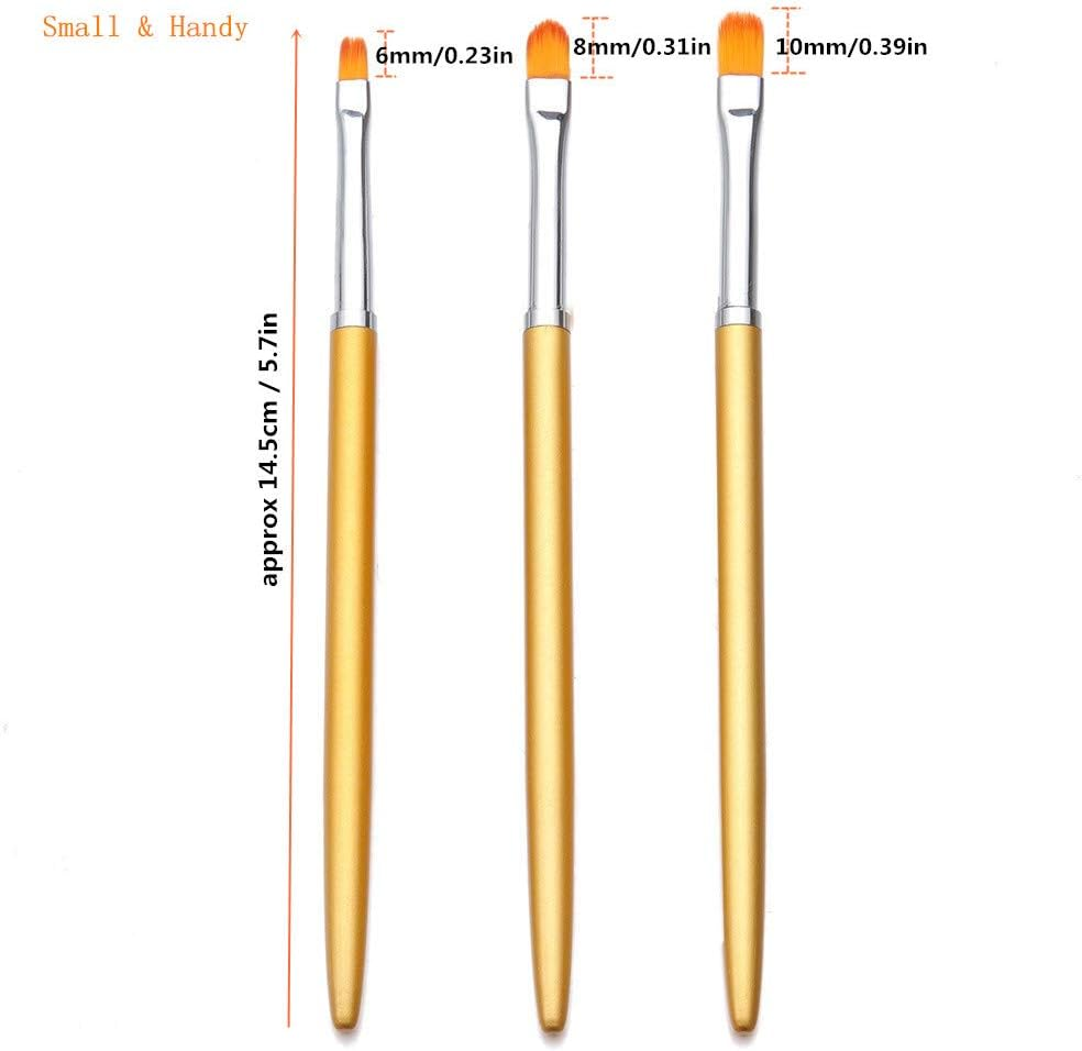 6PCS Nail Art Liner Brushes, Nail Art Brushes Set Acrylic UV Gel Glitter Drawing Painting Brushes Nylon Hair Carving Flower Pens Nails Tools (Golden Color, 7/9/11Mm, 6/8/10Mm) image number 5