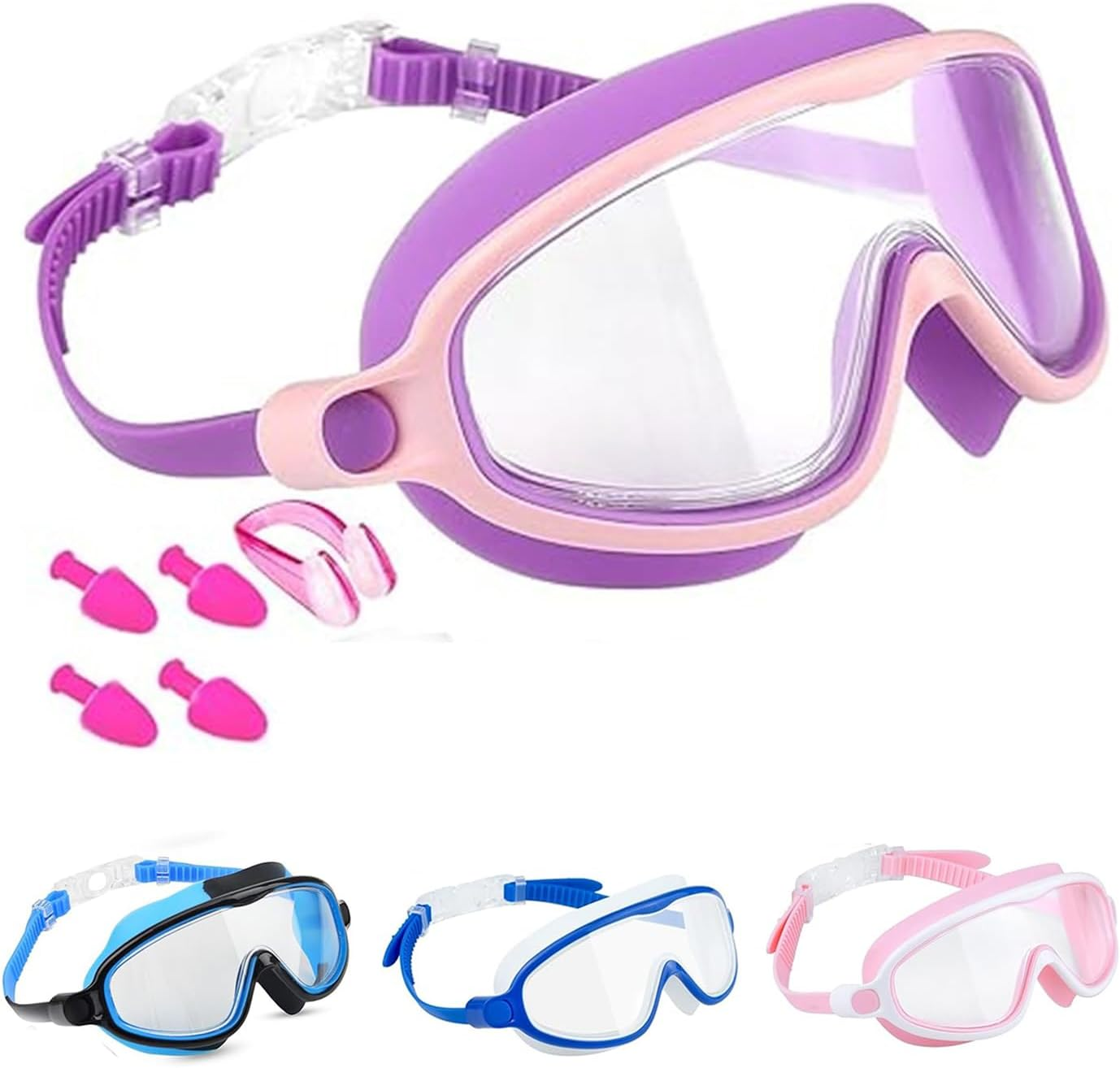 WADY Swim Goggles, Kids Swim Goggles Large Frame, Soft Silicone Frame and Strap, Anti-Fog, Watertight, UV Protection, Wide Vision, Swimming Glasses for Children and Early Teens