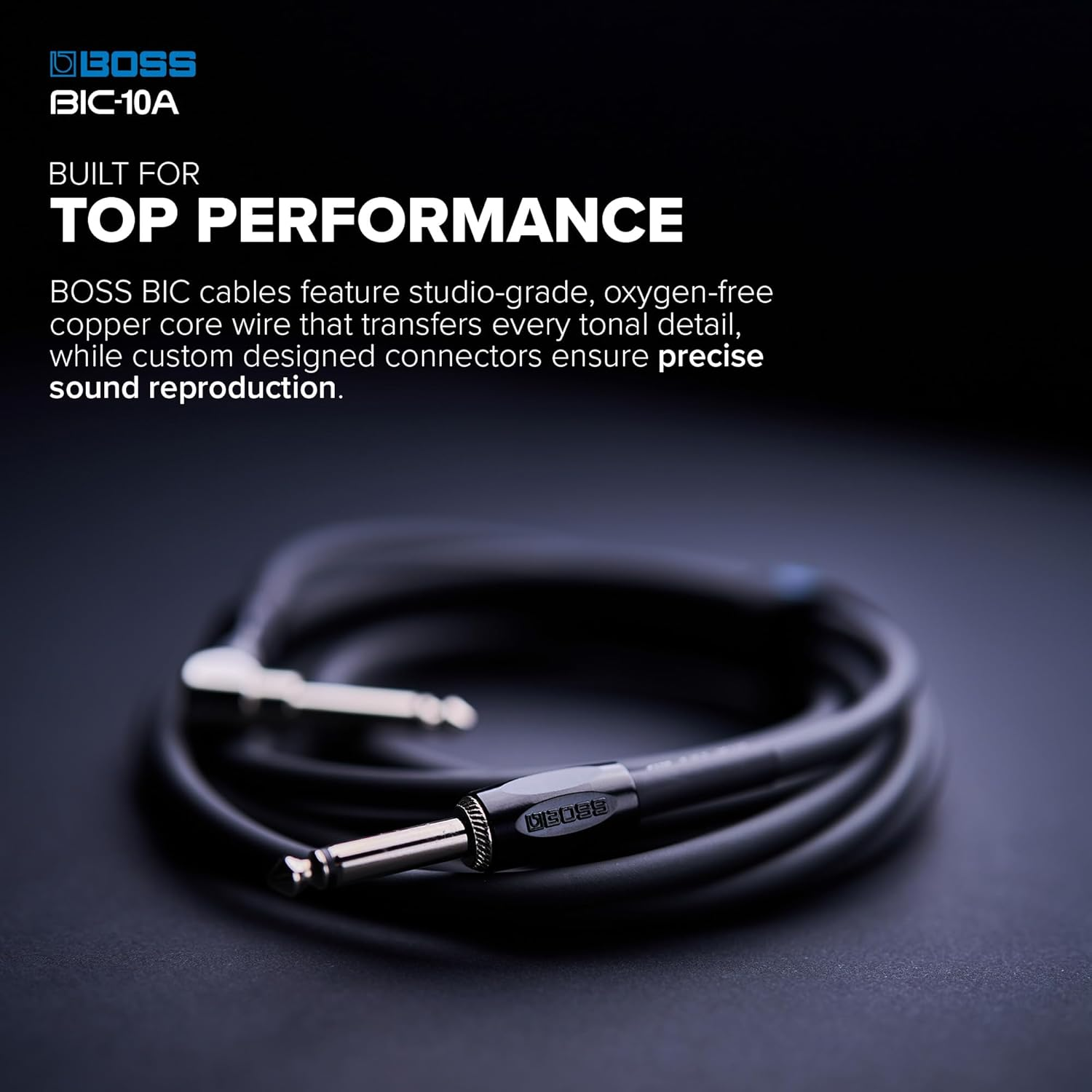 BOSS BIC-10A Series | Instrument Cable | Straight to Right-Angle &frac14;-Inch Connectors | 10Ft./3M Length | High-Quality Cables for Guitar, Bass & More | Quiet Operation & Durable | Red image number 2