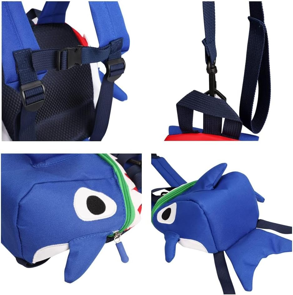 Haozaikeji Toddler Backpack Kids Backpack with Safety Reins Cute Shark Shape School Bag for Boys and Girls Mini Animal Preschool Bag for 1-5 Years Children - Blue image number 4