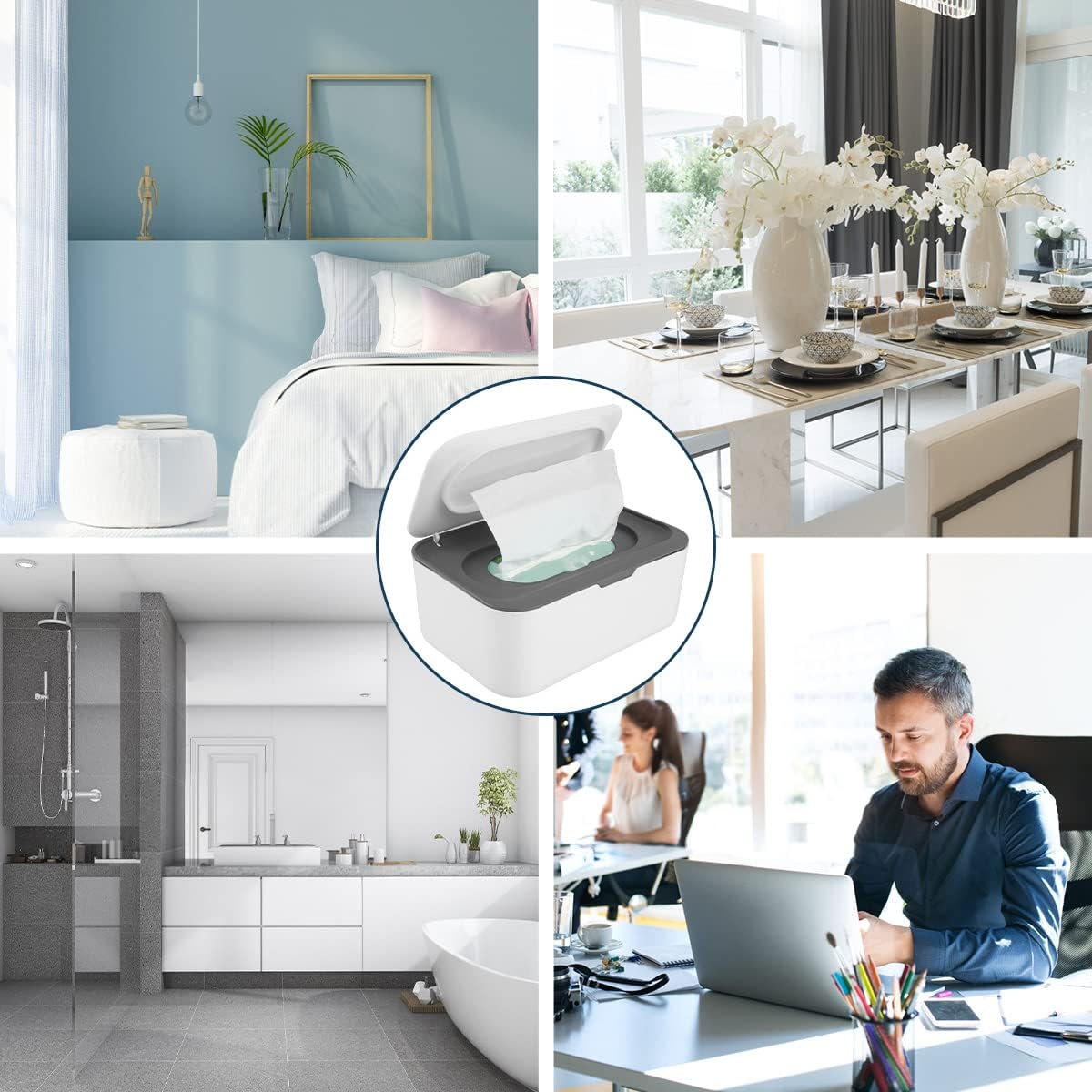 Wipes Dispenser Baby Wipe Holder, Dustproof Refillable Wipe Container Large Capacity Tissues Wipes Case with Moisture Seal Secure Lids Keeps Wipes Fresh for Home Office Bathroom (Gray)