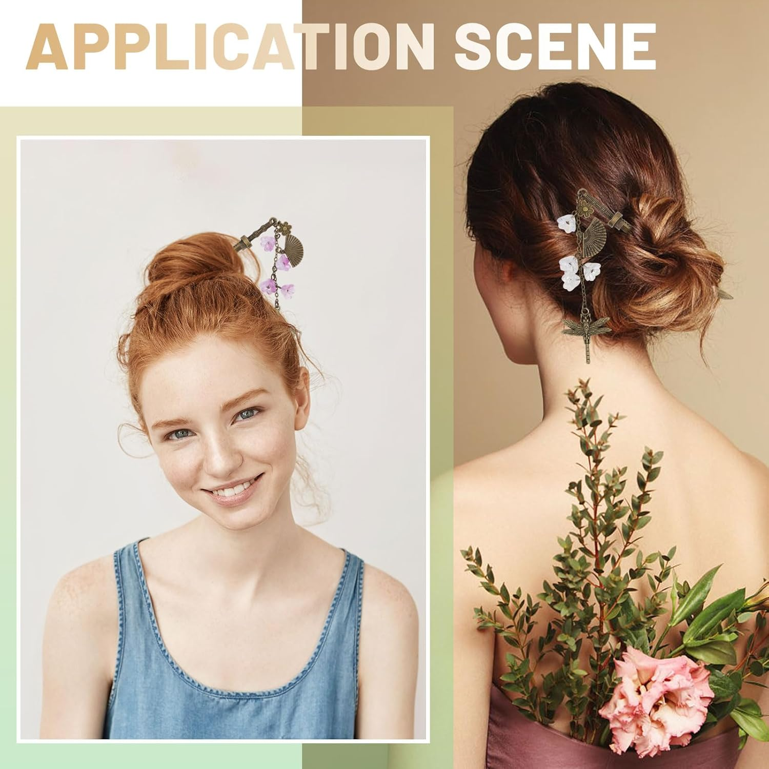 CHGCRAFT Pack of 2 Japanese Hair Sticks Alloy Hairstyle Sticks Hair Sticks for Women Alloy Hair Pins with Tassel Hairstyle Accessories image number 3