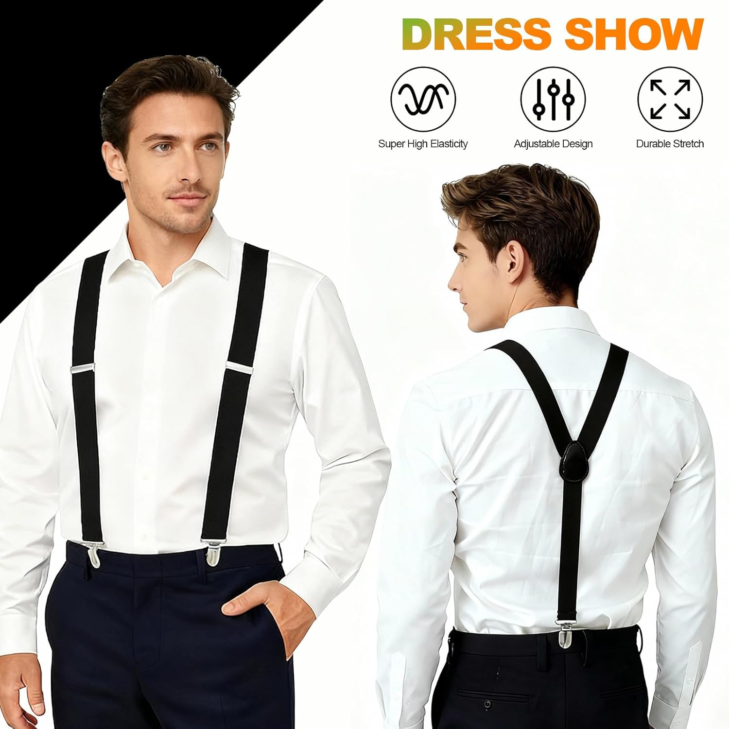 Suspenders for Men,Cozy CORE Fully Adjustable Y Shaped Elastic Suspender with 3 Strong Clips Adjustable Braces image number 2