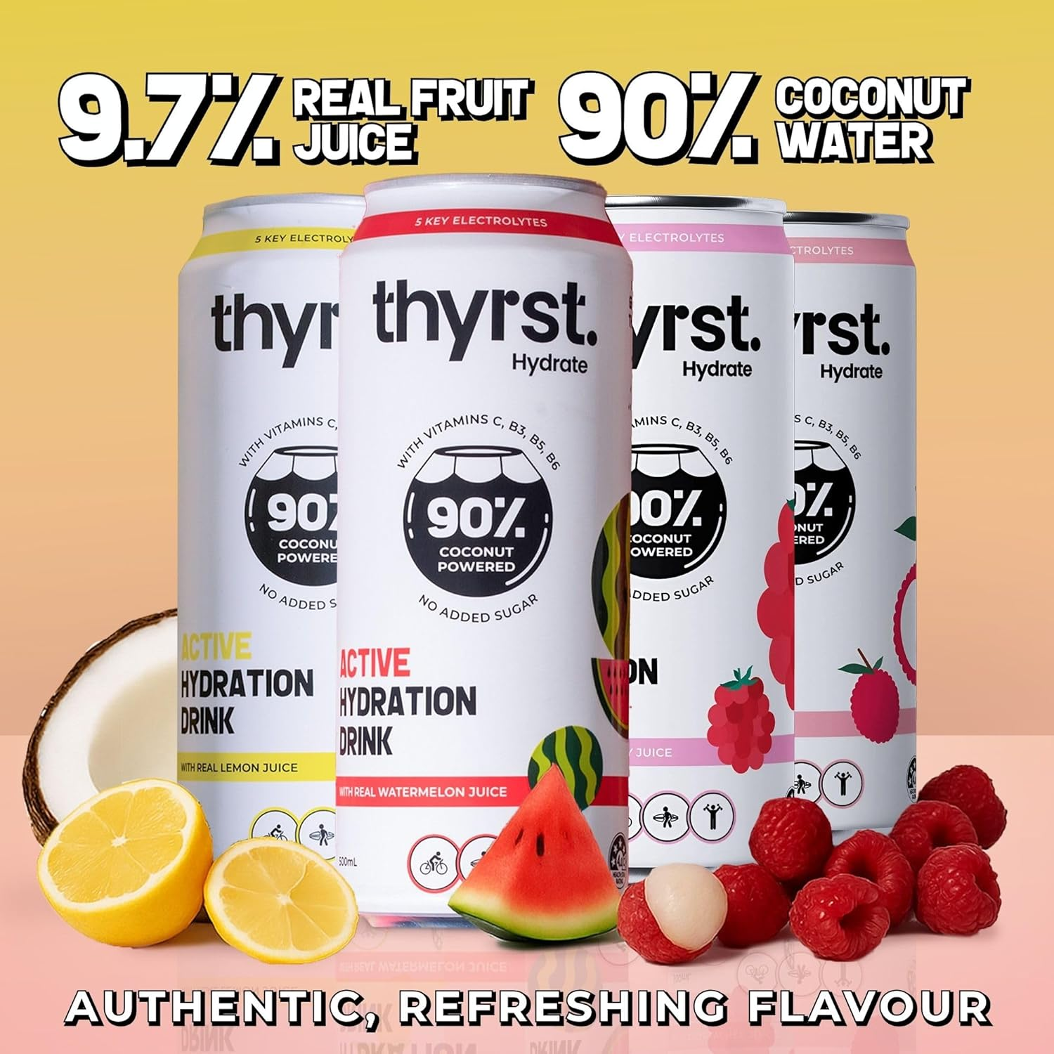 Thyrst Active Hydration Drink &ndash; Thyrst Hydrate Assorted 500Ml X 8 | 90% Coconut Water + 9.7% Real Fruit Juice | Contains Electrolytes + Vitamins C, B3, B5, B6 | Natural Hydration Beverage image number 4