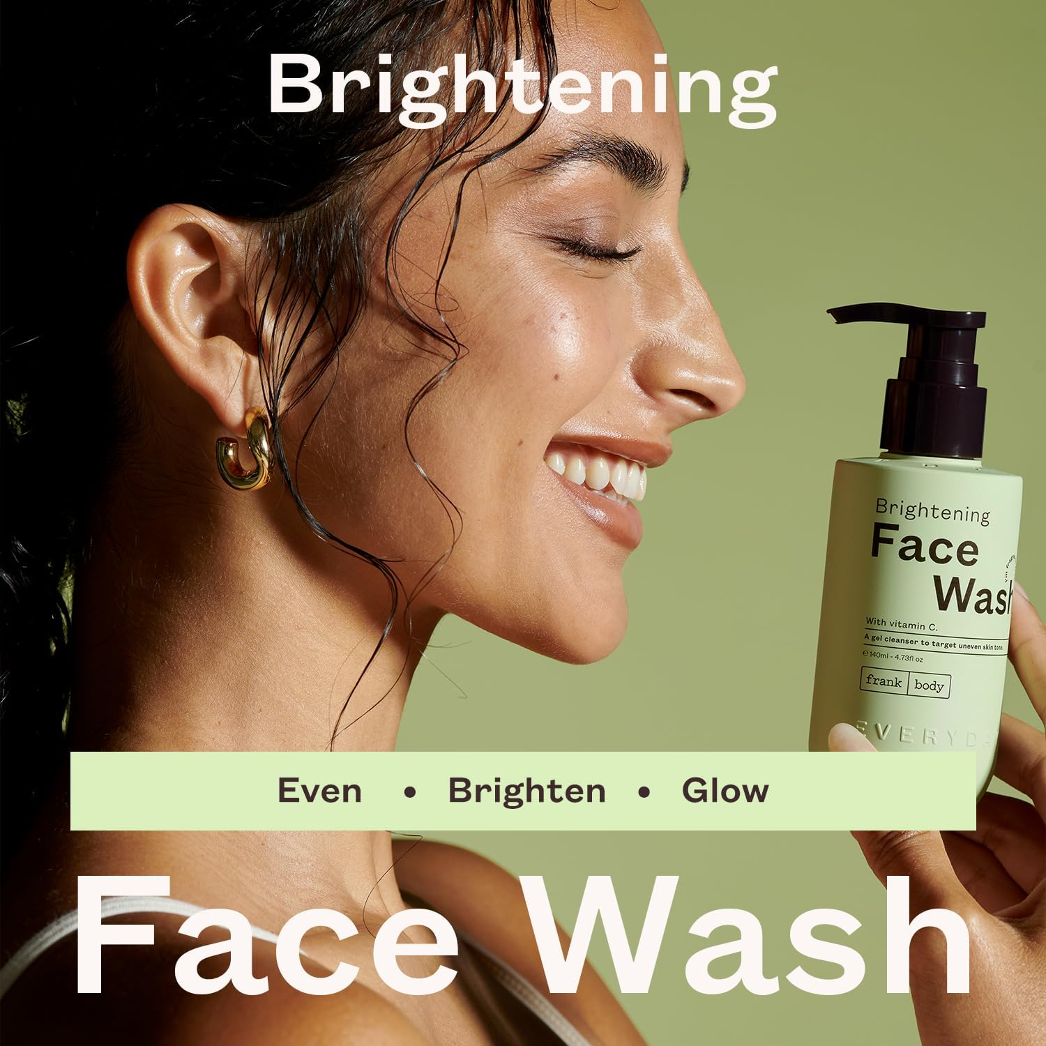 Everyday by Frank Body Brightening Face Wash | Cleanses & Brightens for Dull & Uneven Skin | with Vitamin C, Kakadu Plum & Vitamin B5 | Fragrance-Free | Vegan & Cruelty Free | 140Ml image number 1