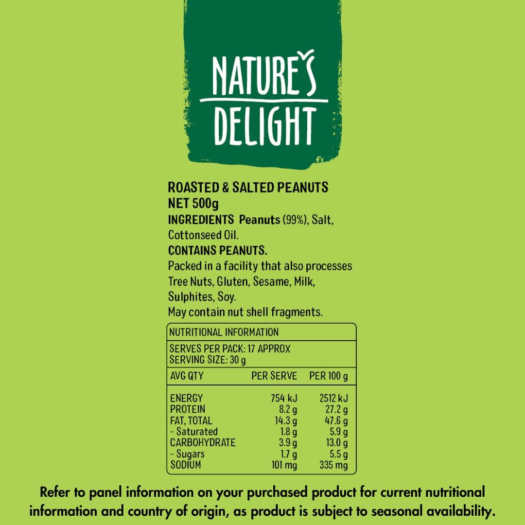 Nature'S Delight ROASTED & SALTED PEANUTS (PRODUCT of ARGENTINA) 500G