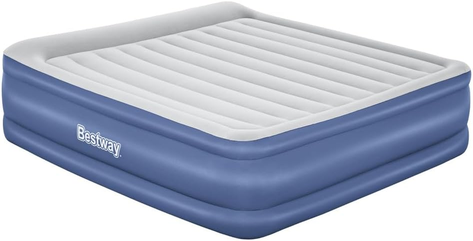 Bestway King Air Mattress with AC Pump, Camping Inflatable Bed Beds Blow up Sleeping Airbed Indoor Outdoor Hiking Travel Holiday Car Airbeds, Carry Bag Pillow Flocked Surface Blue image number 5