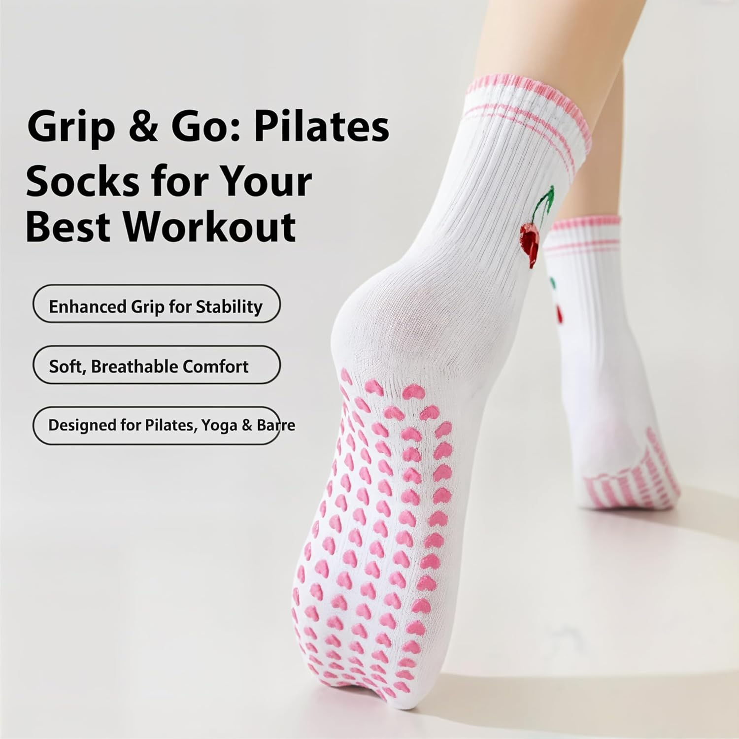 Pilates Socks with Non-Slip Grips Yoga Grippy Barre Workout Athletic Crew Anti-Slip Grip Socks for Women image number 1