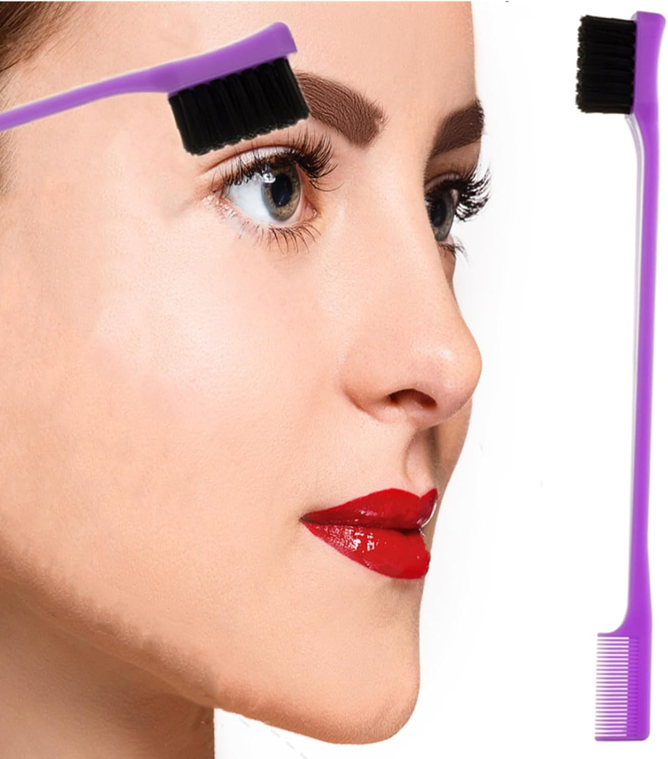 8Pcs Hair Brushes Set with 4Pcs Topsy Hair Tail Tools 1Pcs Bristle Teasing Hair Brush 1Pcs Edge Control Brush 2Pcs Metal Pin Rat Tail Combs for Woman Girl Hair Styling,Edge&Back Brushing Purple image number 1