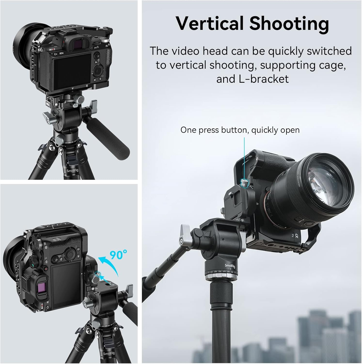 Smallrig Video Head for Vertical/Horizontal Shooting, Tripod Pan Tilt Fluid Head W/Telescopic Handle and Switchable QR Plate for Arca, Max Load 5Kg for Camcorder, Mirrorless, DSLR - 4104 image number 4
