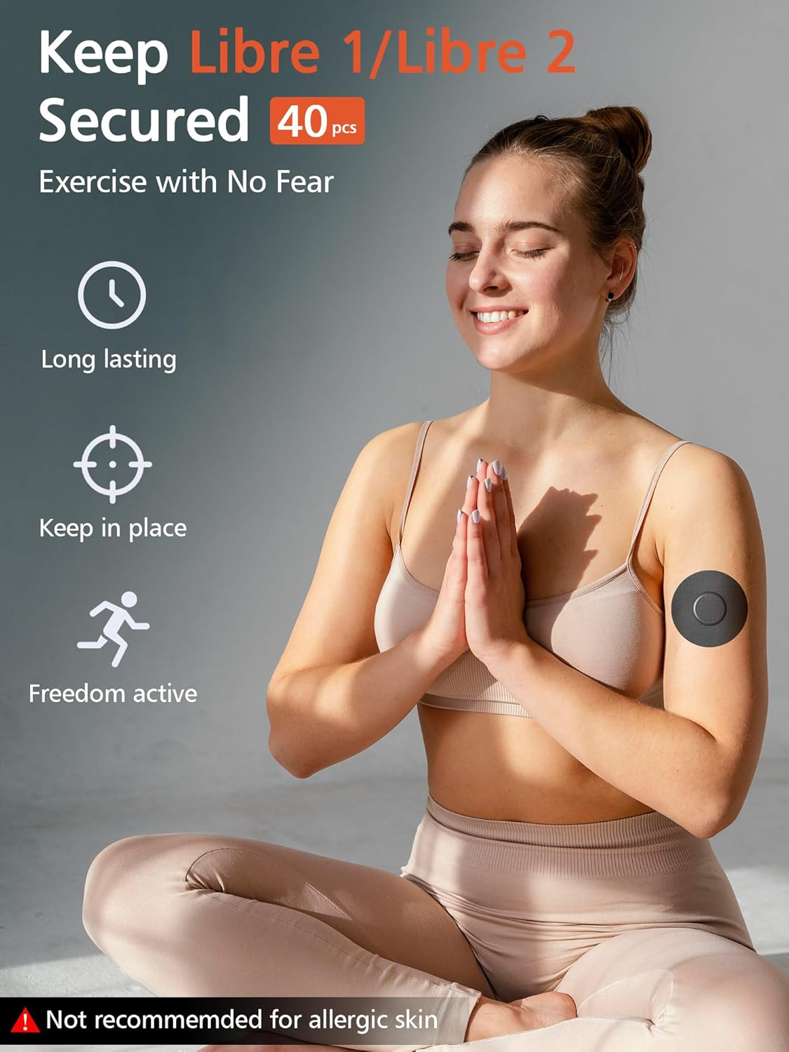 40 Pack Libre 2 Sensor Covers, Waterproof Skin-Friendly Freestyle Libre 2 Glucose Sensor Cover Long Lasting for 10-14 Days, No Glue in the Center by SUNMON (Black)