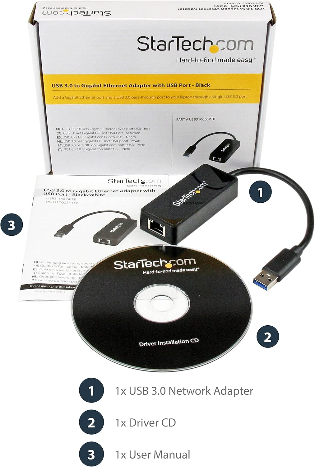 Startech.Com USB 3.0 to Gigabit Ethernet Adapter NIC with USB Port, Black (USB31000SPTB) image number 5