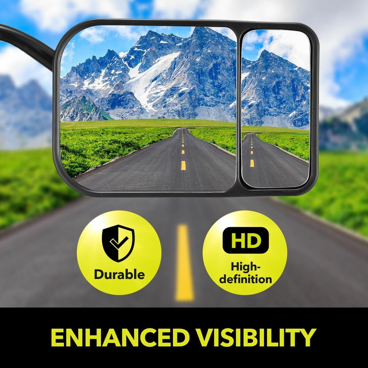 AUSWAY 2X Convex Flat Towing Mirrors Car Safety Clipon Caravan Side 4X4 Trailer Fit Offroad Camper Travel RV Truck Vehicle