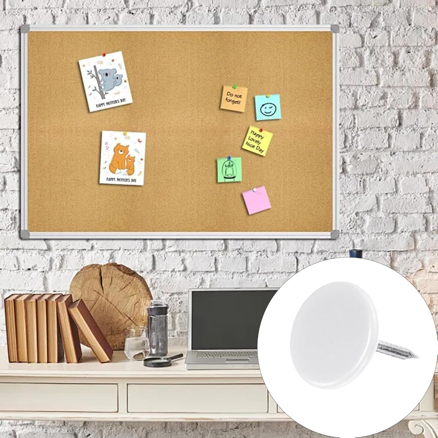 Yharnamite 100Pcs Upholstery Tacks, 11 X 13Mm Flat Head Thumb Tack Decorative Furniture Nails Push Pins for Furniture, Sofa, Headboards (White) - Black image number 2