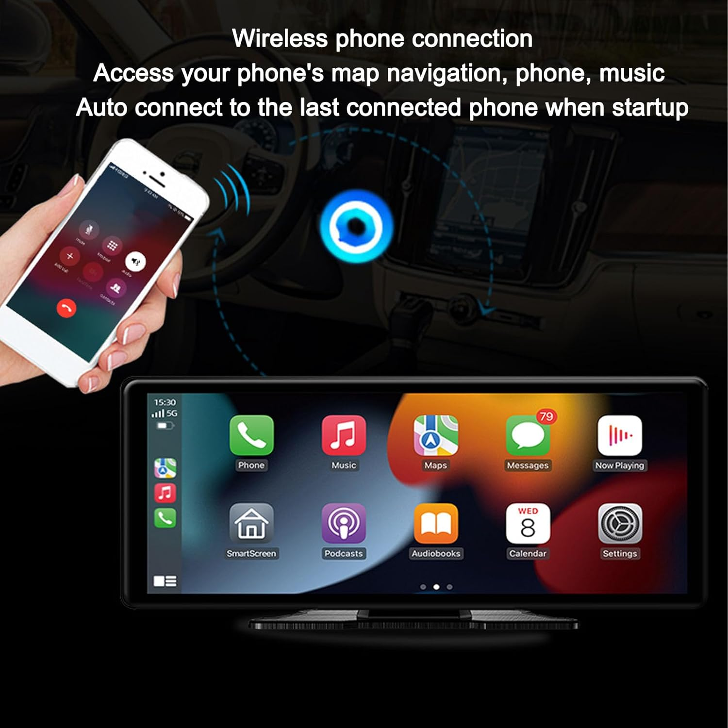 Generic Portable Car Stereo, 10.26 Inch FHD Touchscreen, Wireless Carplay Android Auto, Backup Camera, GPS Navigation, Bluetooth, Voice Control, AUX, Car Radio Receiver image number 2