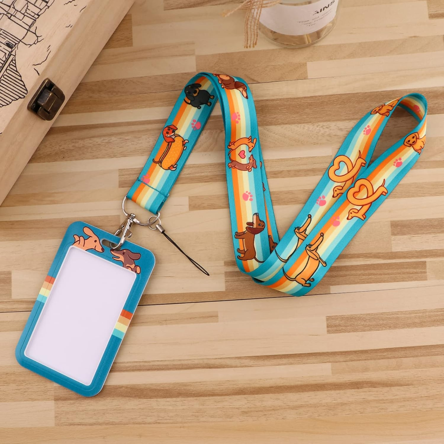 Cool Dachshund Dog Lanyard Card Holder for Men Boys Cute Green Key Lanyard Keychain for Women image number 4