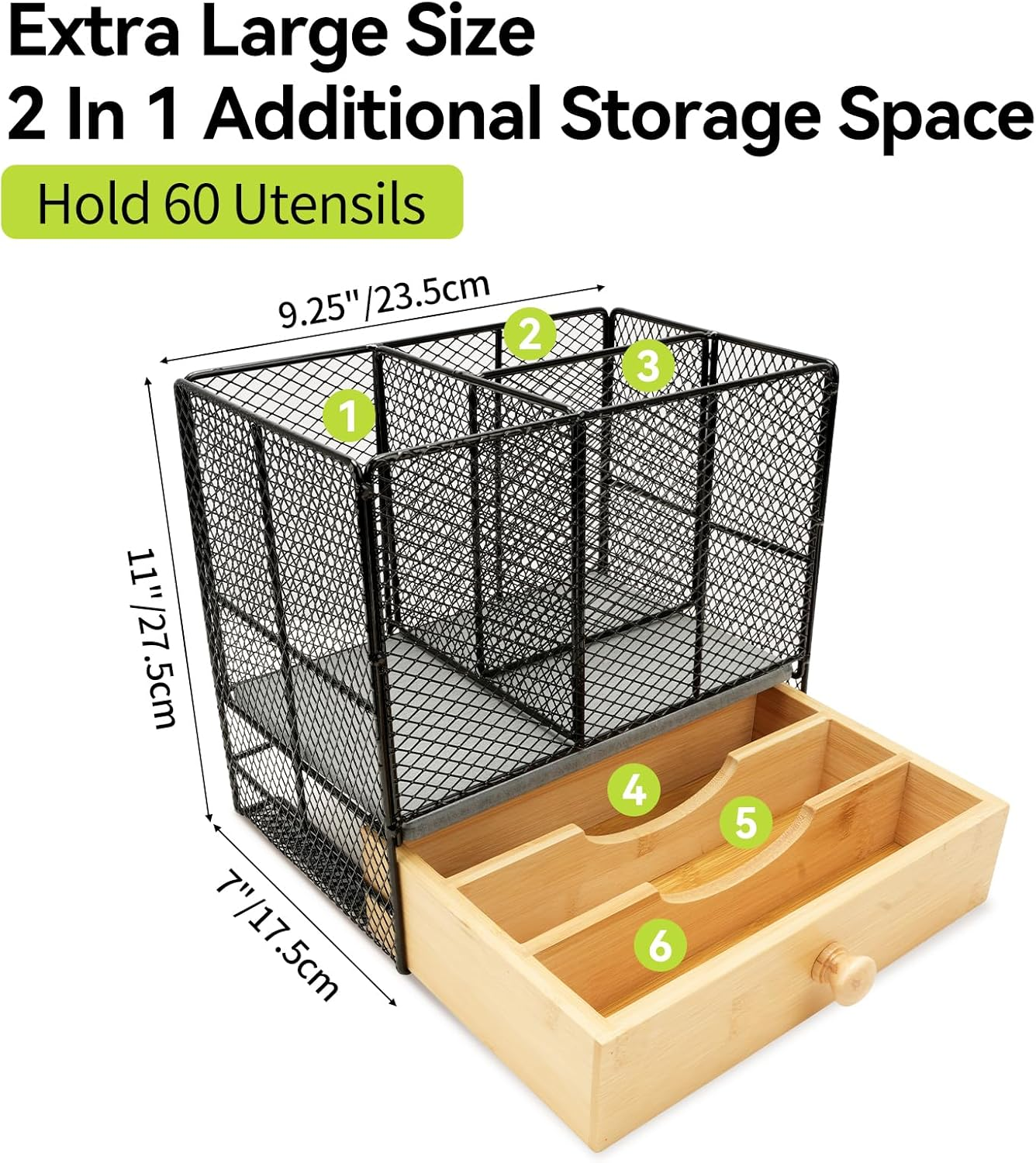 Dish Drying Rack for Kitchen Counter - Space-Saving Stainless Steel Dish Drainer with Cutlery Holder, Kitchen Storage & Organisation, 29.0 X 38.1 X 12.7 Cm, Black image number 6