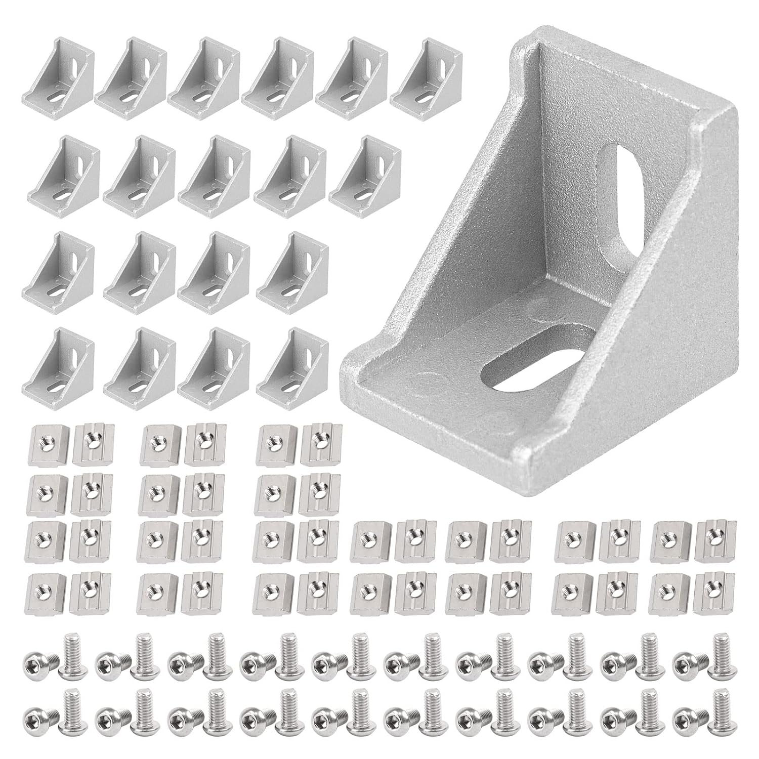 4040 Aluminum Profile Connector Set,20Pcs 4040 Corner Bracket + 40Pcs 40 Series M8 T Nuts + 40Pcs M8X16Mm Hex Socket Cap with Wrench (Silver) image number 6