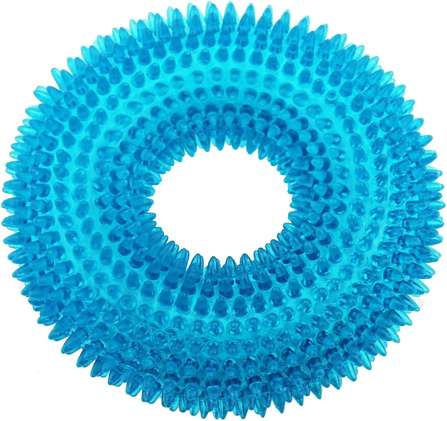 ADUCK Dog Squeaky Chew Toys for Aggressive Chewers, Small Medium Large Dogs Teeth Cleaning Soft Natural Rubber Float Toy for Indoor Outdoor Water Pool, Donut Ring Design 4.92 Inch, Crystal Blue