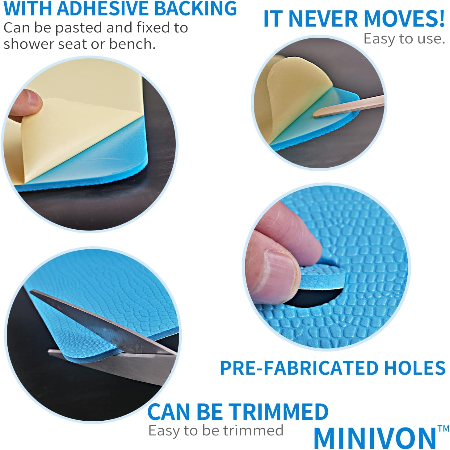 MINIVON Bath Chair Pad with Adhesive Backing Non Slip Shower Seat Mat, Textured Surface 15 X 12, Bathroom Shower Chair Cushion, Waterproof, Soft Pad Cover Bath Stool for Elderly