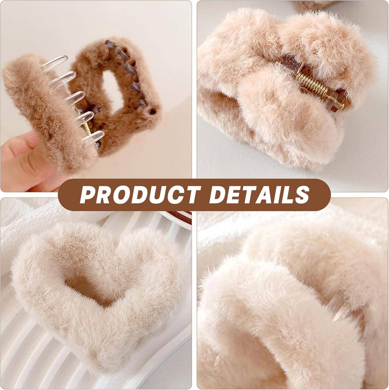 3 PCS Heart Shaped Plush Clip,Plush Hair Clips for Thick and Thin Hair,Faux Fur Hair Claw Clips Plush Hair Catch Barrette Jaw Clamp,Fluffy Plush Hair Claw Clips for Women and Girls