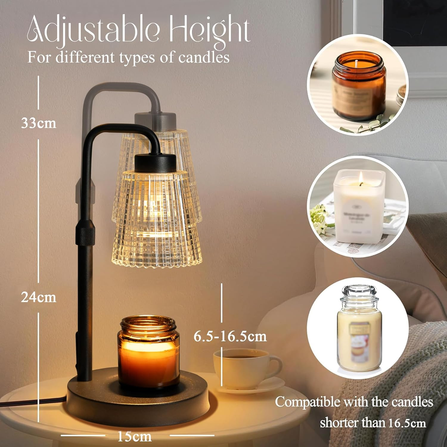 Candle Warmer Lamp with Timer Dimmable, 3 Timing Modes, Adjustable Height, Wax Warmer for Scented Wax for Home Decor Gifts with 2 Bulbs image number 2