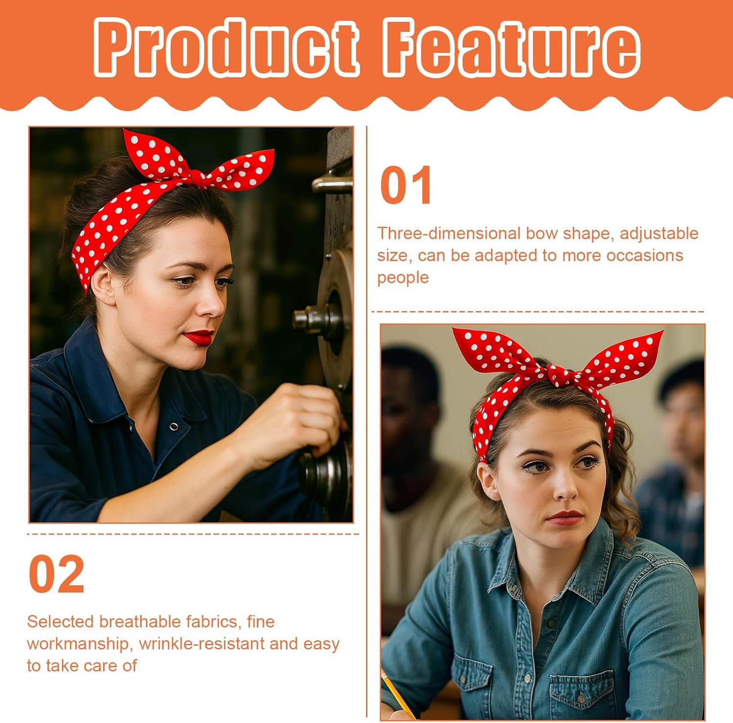 2 Pieces Rockabilly Accessories for Women - Polka Dots Headband, Hair Accessories & Earring Set - Retro Vintage Women'S Accessories - Rockabilly Hair Accessories for Parties, Parties & Everyday Use image number 5