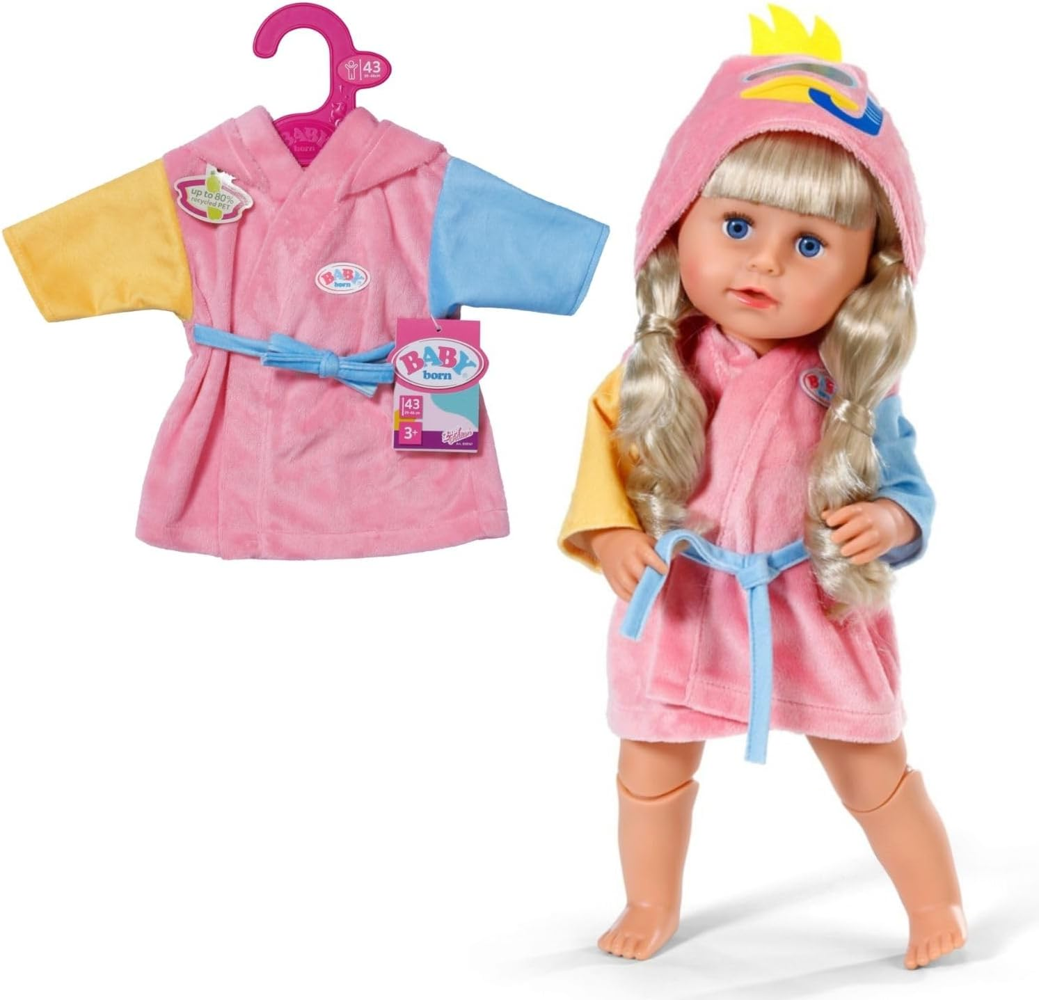 BABY Born Bathrobe with 2 Different Coloured Sleeves, Pink Robe for 43Cm Dolls, 838167 Zapf Creation image number 2