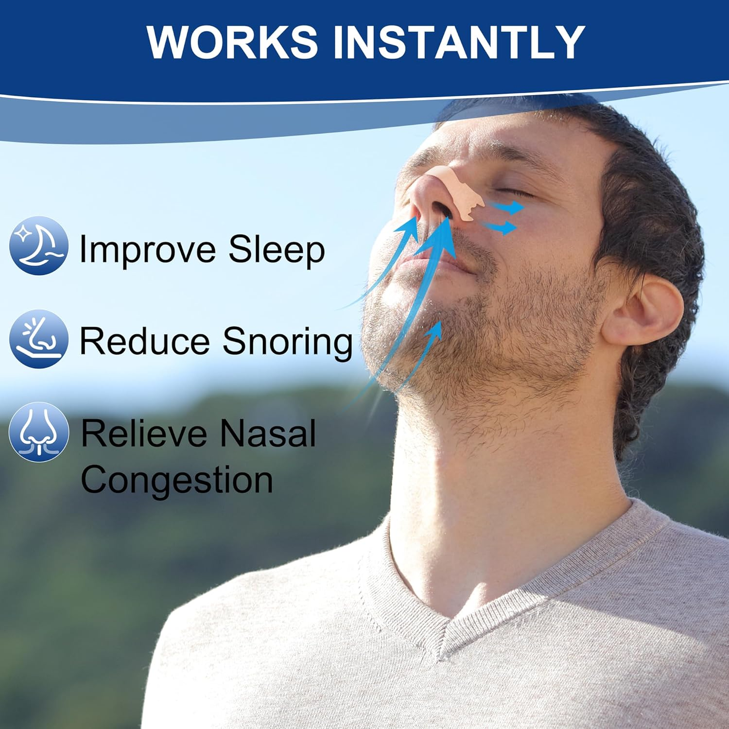 Nasal Strips for Snoring - Nose Strips for Breathing (60 Count), Sports & Sleep Anti-Snoring Device, Relieves Nasal Congestion, Reduces Snoring image number 3