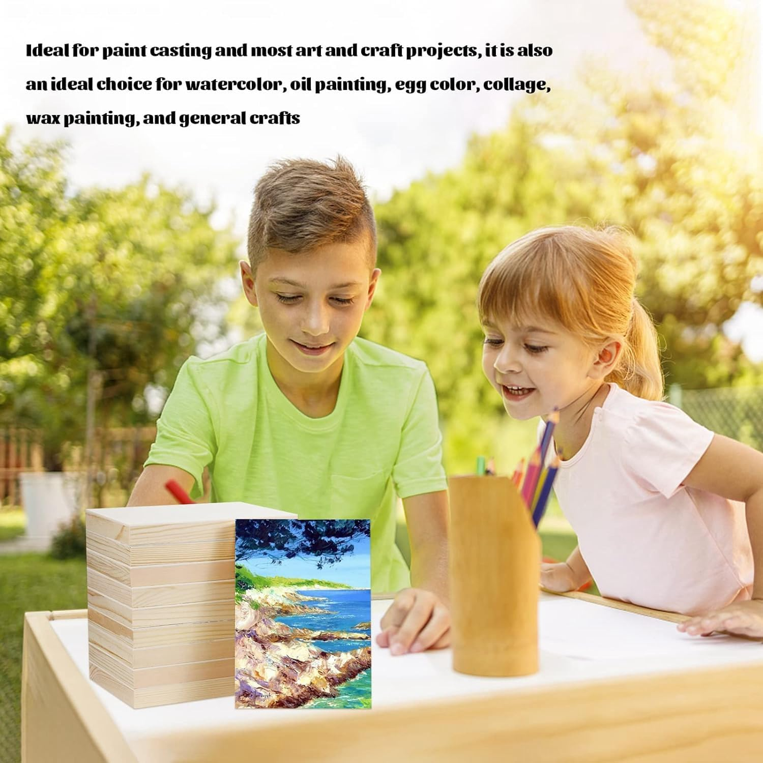 Elqater 10 Pcs 5.5X7Inch Wood Panel Boards, Unfinished Wood Canvas Wooden for Painting, Arts, Pouring Use with Oils, Acrylics