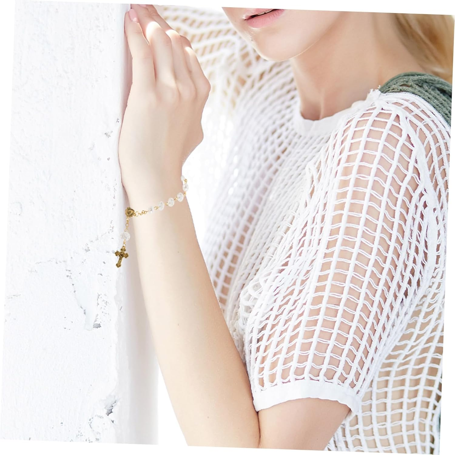 CALLARON 4Pcs Boy Girl Baptism Rosary Finger Chain Jewelry Miniature Beads for Baptism Ceremony Favors Wedding Mass Christening Religious Wedding Party Favors for Girls image number 5