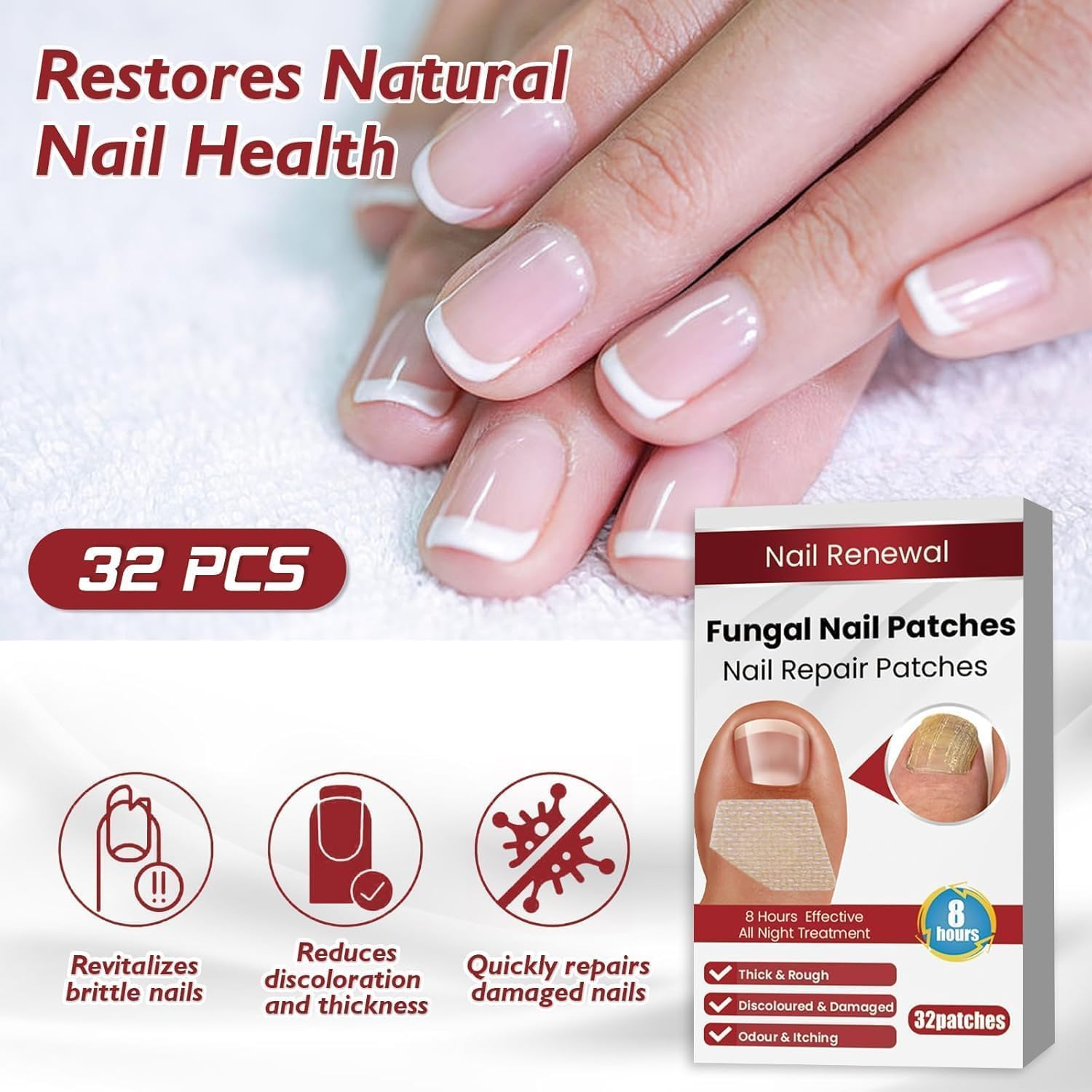 32PCS Fungal Nail Patches,Toe Nail Fungus Treatment, Nail Fungal Patches for Toenail,Nail Fungus Treatment,Yellow Toenail Patch for Fungi Nail,Nail Fungus Plasters, Active Nail Repair & Care